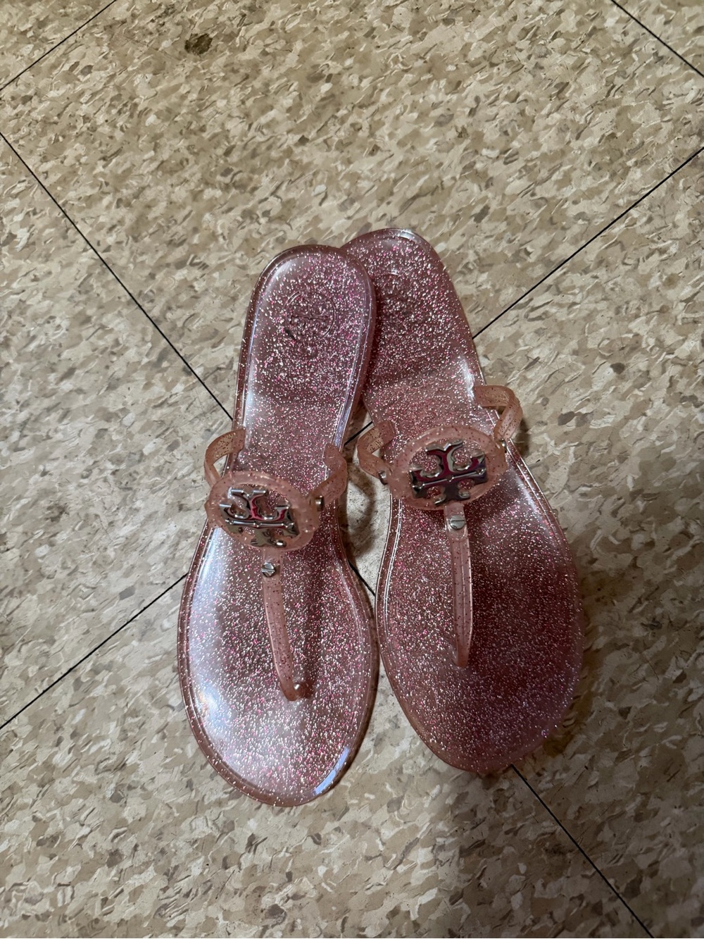 Tory Burch Rose Pink Glitter Jelly Thong Sandals